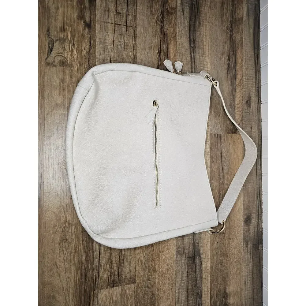 Laggo Leather Shoulder Bag Hobo Cream‎ White Expandable